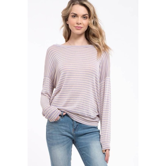 BLU PEPPER LAVENDER STRIPED OPEN BACK TOP - Picture 4 of 8
